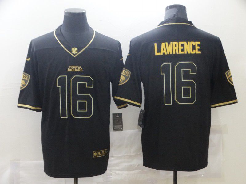 Men Jacksonville Jaguars 16 Lawrence Black Retro Gold Lettering 2021 Nike NFL Jersey